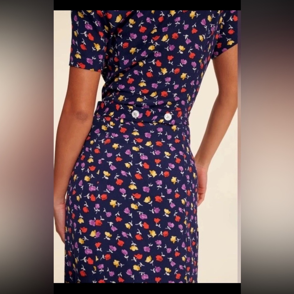 Rouje Marin Navy Floral Button-Front Midi Dress Size 34 - Picture 3 of 7